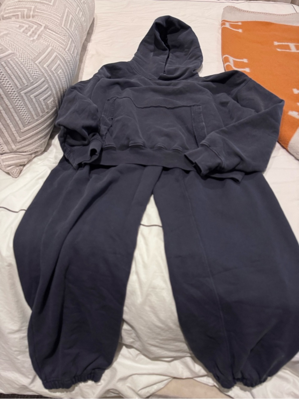Zara new this season navy blue washed sweatsuit top and bottom-- large